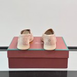 Loro Piana Summer Charms Walk Loafer FAL5899 in pale pink suede with mini My Charms on the front saddle, pair side view