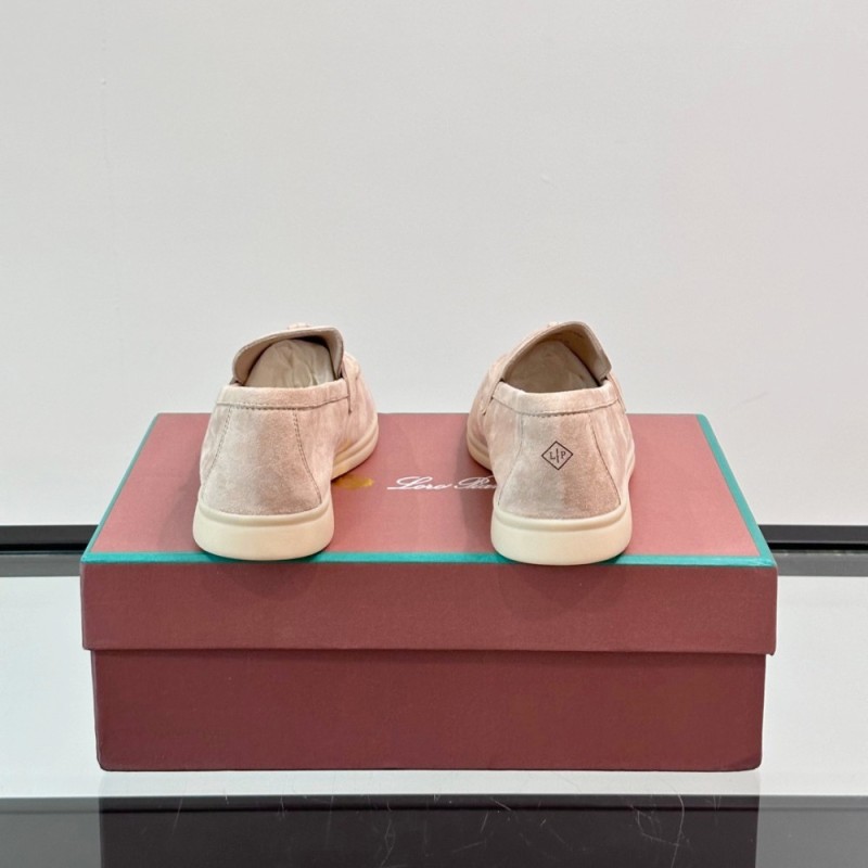 Loro Piana Summer Charms Walk Loafer FAL5899 in pale pink suede with mini My Charms on the front saddle, pair side view