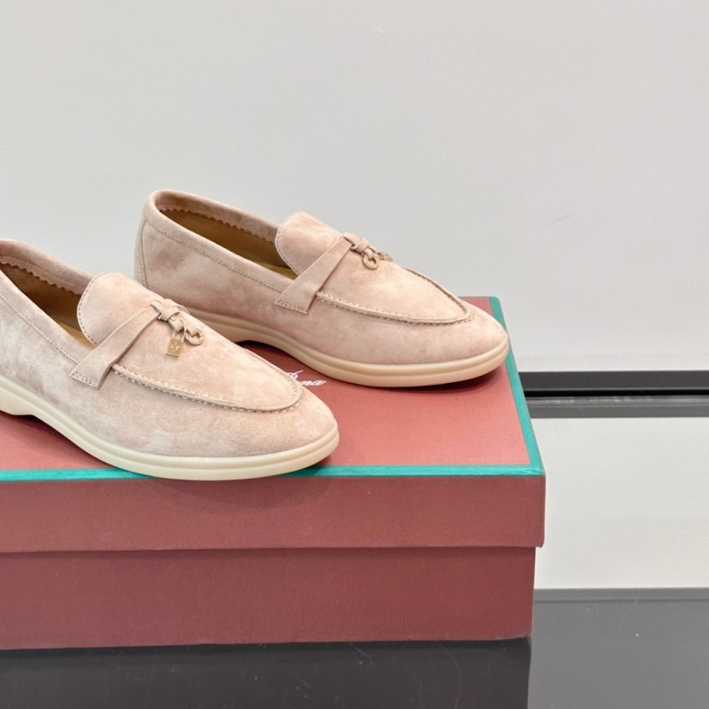 Loro Piana Summer Charms Walk Loafer FAL5899 in pale pink suede with mini My Charms on the front saddle, pair side view