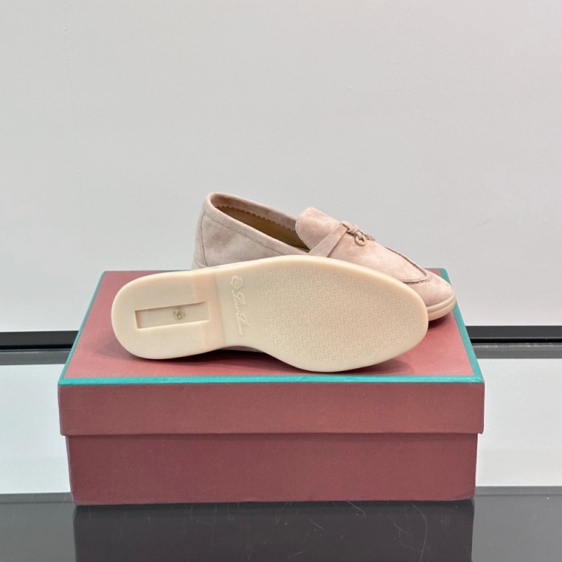 Loro Piana Summer Charms Walk Loafer FAL5899 in pale pink suede with mini My Charms on the front saddle, pair side view