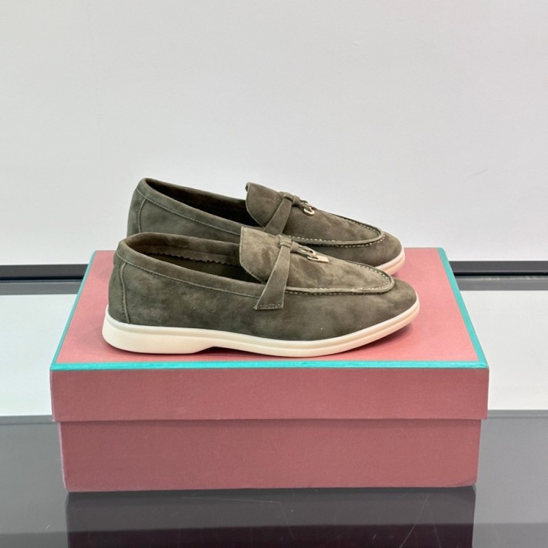 Loro Piana Summer Charms Walk Loafer FAL5899 in sage green suede with mini My Charms on the front saddle, pair side view