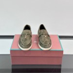 Loro Piana Summer Charms Walk Loafer FAL5899 in sage green suede with mini My Charms on the front saddle, pair side view