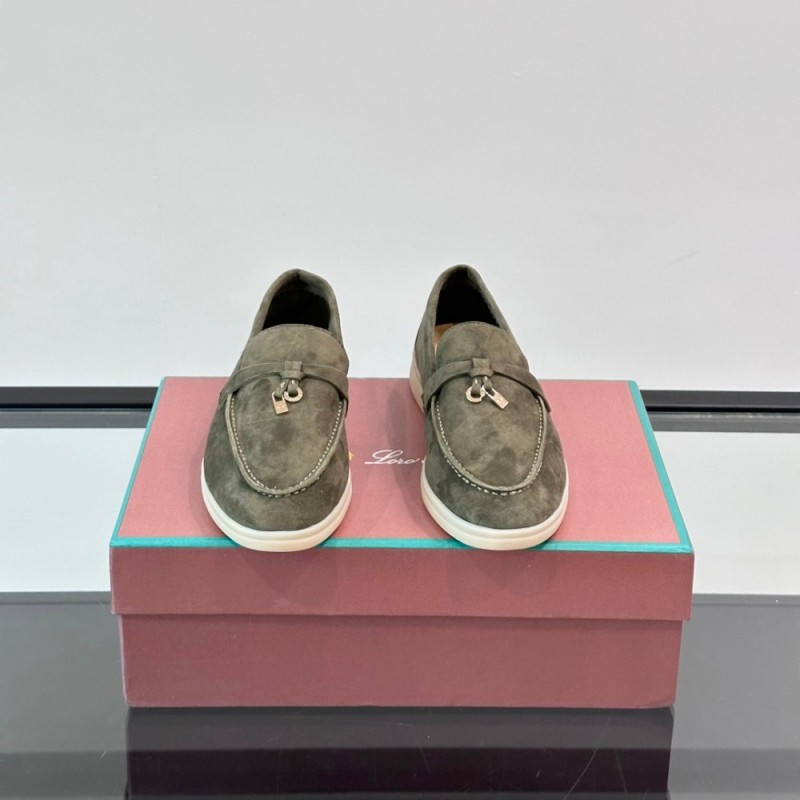 Loro Piana Summer Charms Walk Loafer FAL5899 in sage green suede with mini My Charms on the front saddle, pair side view