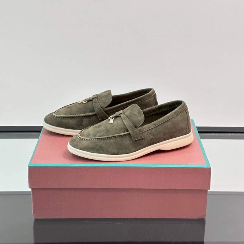 Loro Piana Summer Charms Walk Loafer FAL5899 in sage green suede with mini My Charms on the front saddle, pair side view