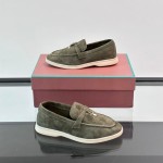 Loro Piana Summer Charms Walk Loafer FAL5899 in sage green suede with mini My Charms on the front saddle, pair side view