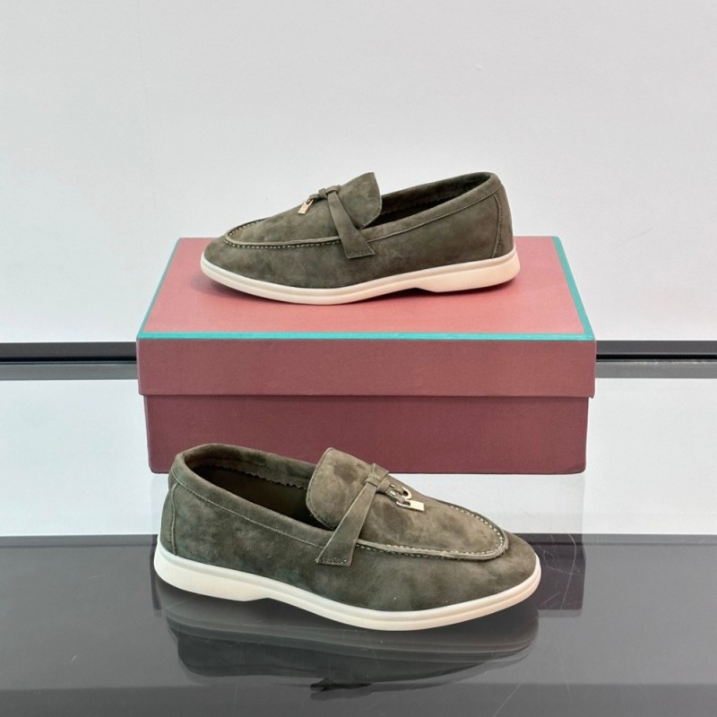 Loro Piana Summer Charms Walk Loafer FAL5899 in sage green suede with mini My Charms on the front saddle, pair side view