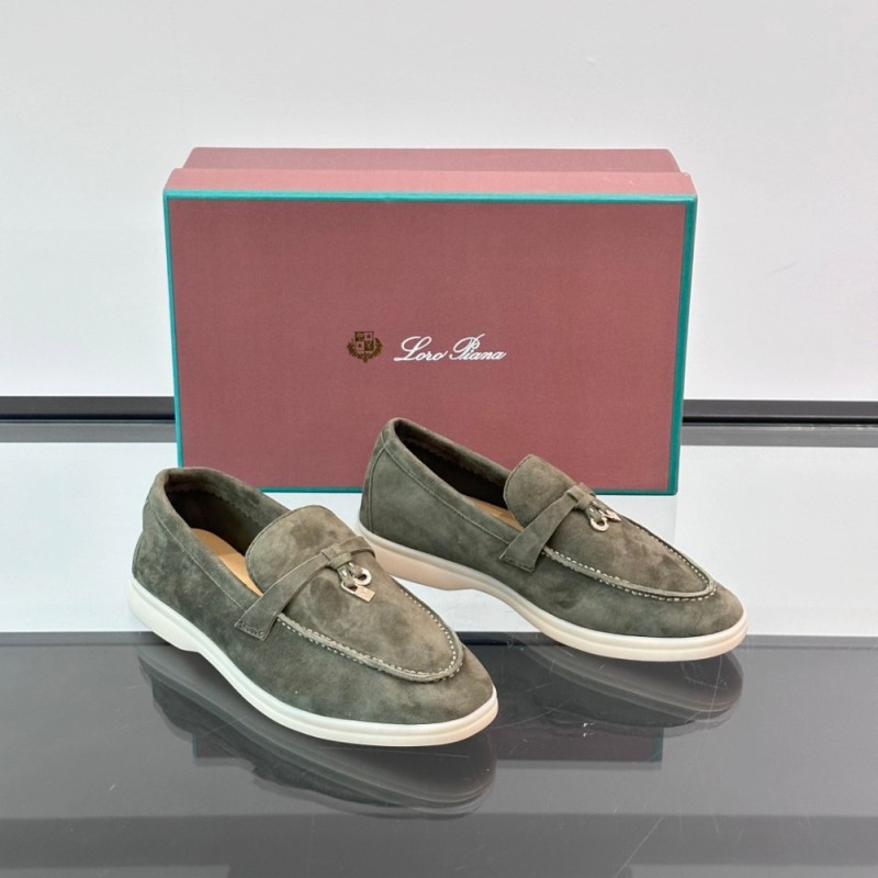 Loro Piana Summer Charms Walk Loafer FAL5899 in sage green suede with mini My Charms on the front saddle, pair side view