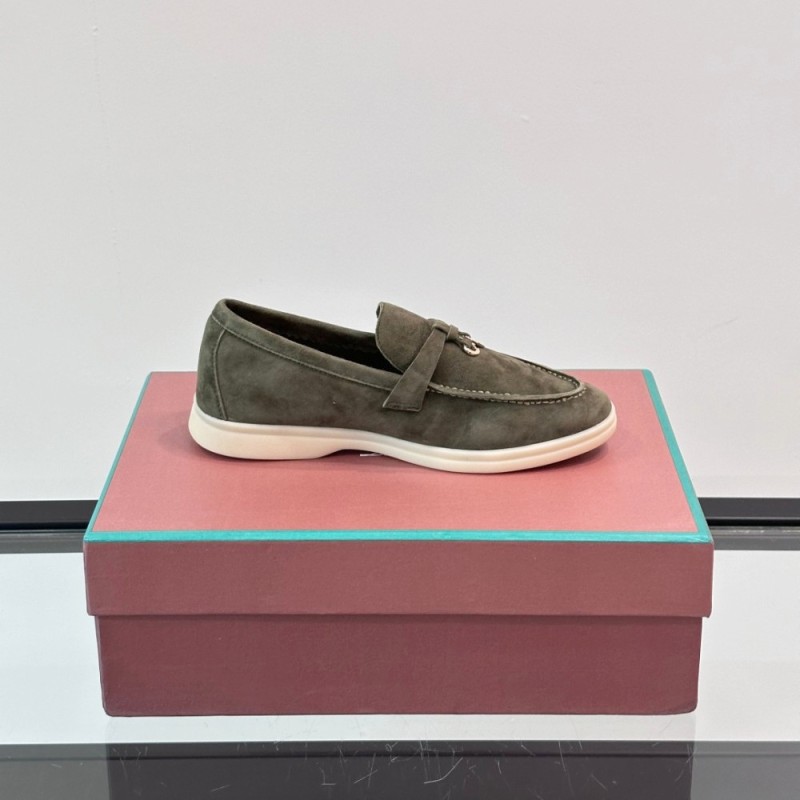 Loro Piana Summer Charms Walk Loafer FAL5899 in sage green suede with mini My Charms on the front saddle, pair side view