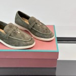 Loro Piana Summer Charms Walk Loafer FAL5899 in sage green suede with mini My Charms on the front saddle, pair side view