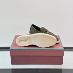Loro Piana Summer Charms Walk Loafer FAL5899 in sage green suede with mini My Charms on the front saddle, pair side view