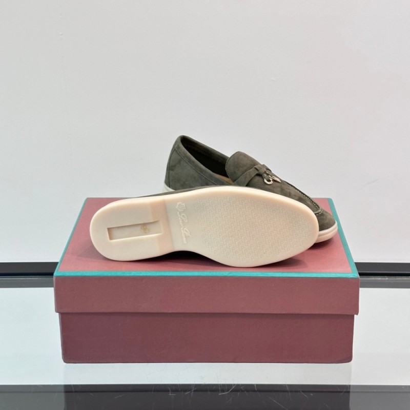 Loro Piana Summer Charms Walk Loafer FAL5899 in sage green suede with mini My Charms on the front saddle, pair side view