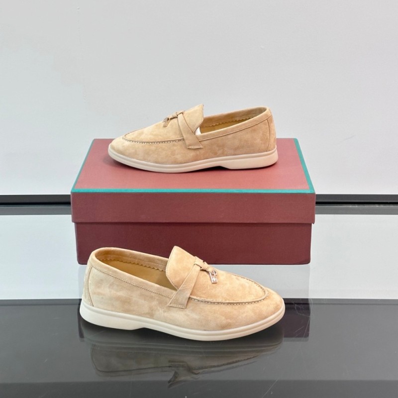 Loro Piana Summer Charms Walk Loafer FAL5899 in sand beige suede with mini My Charms on the front saddle, pair side view