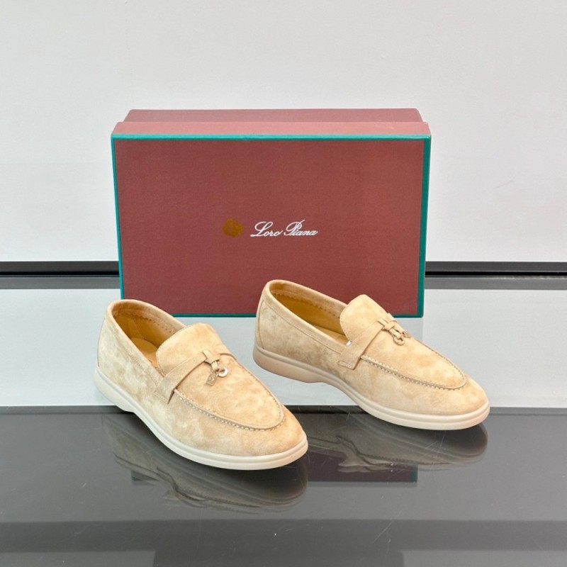 Loro Piana Summer Charms Walk Loafer FAL5899 in sand beige suede with mini My Charms on the front saddle, pair side view