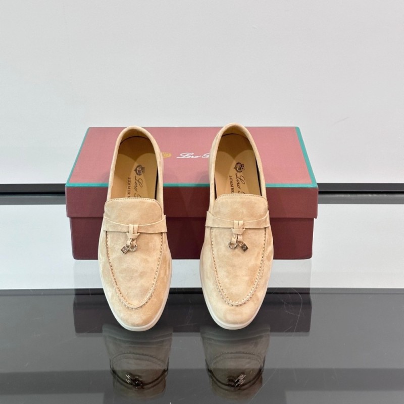 Loro Piana Summer Charms Walk Loafer FAL5899 in sand beige suede with mini My Charms on the front saddle, pair side view