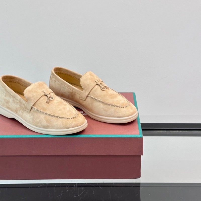 Loro Piana Summer Charms Walk Loafer FAL5899 in sand beige suede with mini My Charms on the front saddle, pair side view