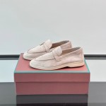 Loro Piana Summer Charms Walk Loafer FAL5899 in white suede with mini My Charms on the front saddle, pair side view