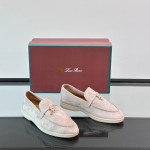 Loro Piana Summer Charms Walk Loafer FAL5899 in white suede with mini My Charms on the front saddle, pair side view