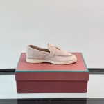 Loro Piana Summer Charms Walk Loafer FAL5899 in white suede with mini My Charms on the front saddle, pair side view