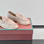 Loro Piana Summer Charms Walk Loafer FAL5899 in white suede with mini My Charms on the front saddle, pair side view