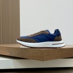 Loro Piana Week End Walk Sneaker FAP9780 in blue and brown suede with Wind microfibre and Storm System, single side view