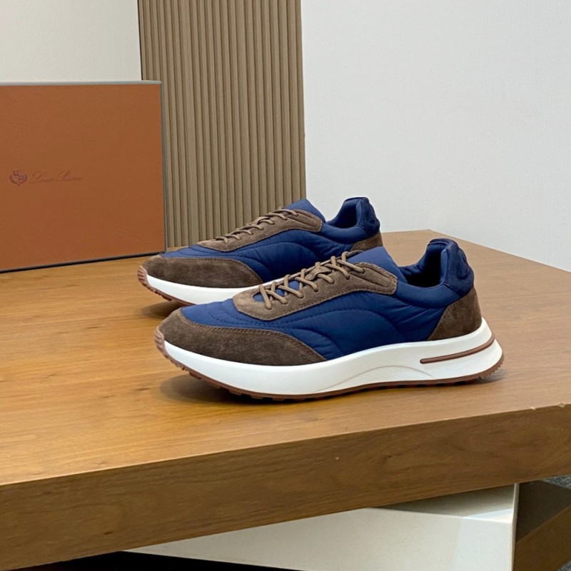 Loro Piana Week End Walk Sneaker FAP9780 in blue and brown suede with Wind microfibre and Storm System, single side view