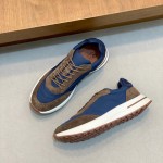 Loro Piana Week End Walk Sneaker FAP9780 in blue and brown suede with Wind microfibre and Storm System, single side view