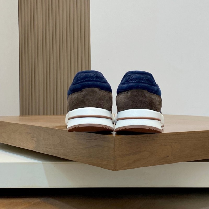 Loro Piana Week End Walk Sneaker FAP9780 in blue and brown suede with Wind microfibre and Storm System, single side view