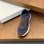 Loro Piana Week End Walk Sneaker FAP9780 in blue and brown suede with Wind microfibre and Storm System, single side view