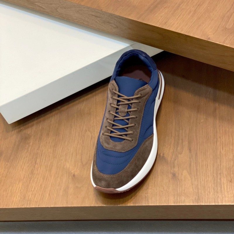 Loro Piana Week End Walk Sneaker FAP9780 in blue and brown suede with Wind microfibre and Storm System, single side view