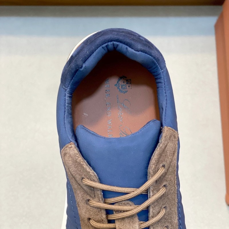 Loro Piana Week End Walk Sneaker FAP9780 in blue and brown suede with Wind microfibre and Storm System, single side view
