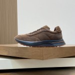Loro Piana Week End Walk Sneaker FAP9780 in brown suede with Wind microfibre and Storm System, single side view