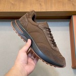 Loro Piana Week End Walk Sneaker FAP9780 in brown suede with Wind microfibre and Storm System, single side view