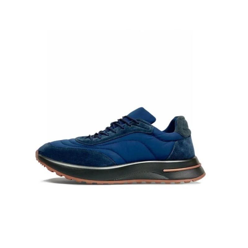 Loro Piana Week End Walk Sneaker FAP9780 in navy blue suede with Wind microfibre and Storm System, single side view