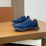 Loro Piana Week End Walk Sneaker FAP9780 in navy blue suede with Wind microfibre and Storm System, single side view