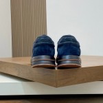 Loro Piana Week End Walk Sneaker FAP9780 in navy blue suede with Wind microfibre and Storm System, single side view