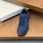 Loro Piana Week End Walk Sneaker FAP9780 in navy blue suede with Wind microfibre and Storm System, single side view