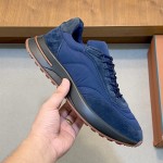 Loro Piana Week End Walk Sneaker FAP9780 in navy blue suede with Wind microfibre and Storm System, single side view