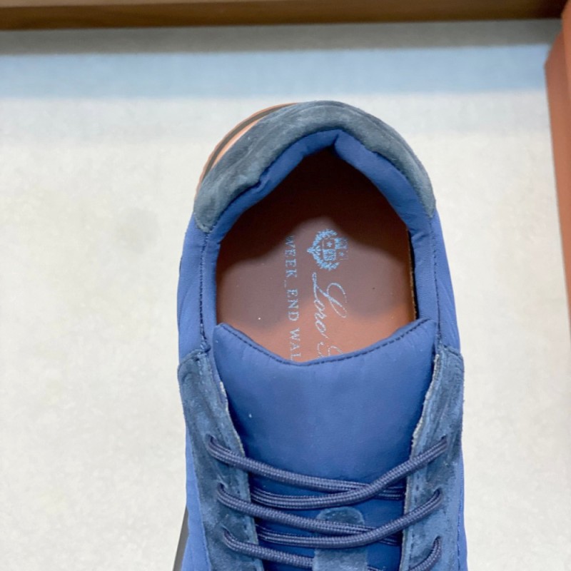 Loro Piana Week End Walk Sneaker FAP9780 in navy blue suede with Wind microfibre and Storm System, single side view